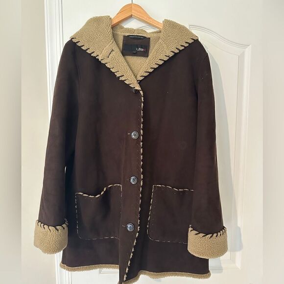 Brown and Tan Suede and fur ladies coat with hood - Picture 1 of 4